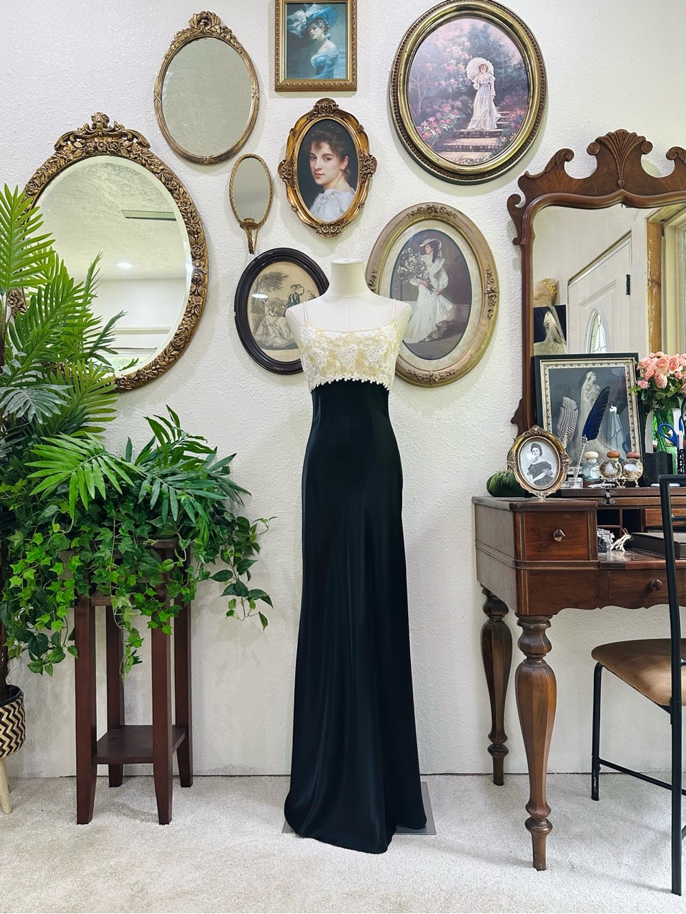 Jump Black Maxi Dress with Gold Lace Bodice